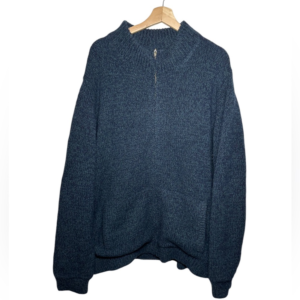 LL Bean Classic Ragg Wool Sweater Men's  Size XXL  Blue Full Zip Plaid Lined